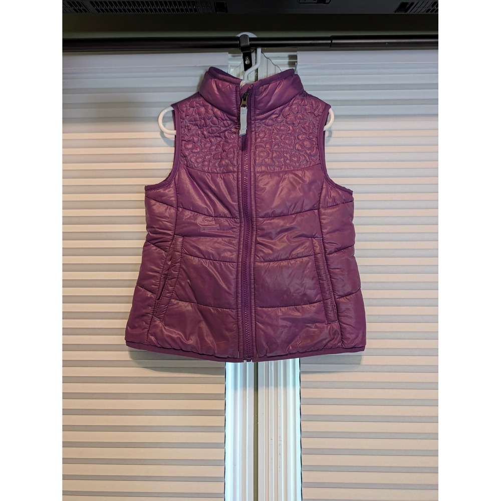 Lands End Kids Purple Puffer Vest Floral Embroidered Yoke Size M 5-6 418909